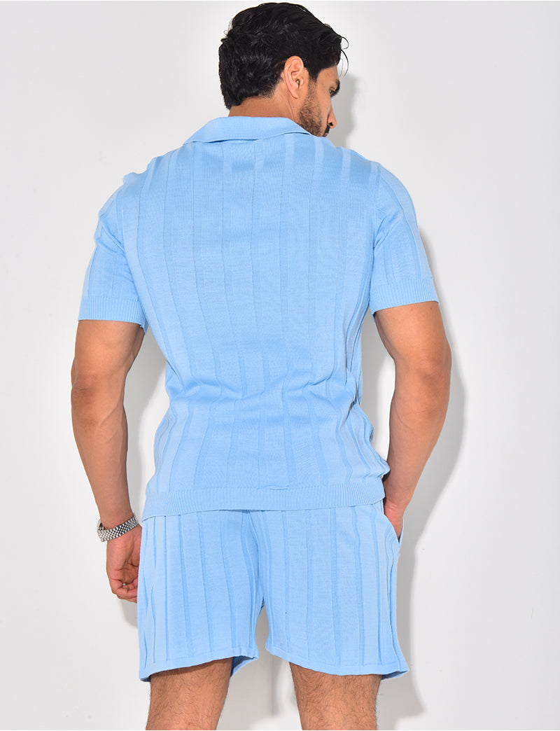 Ensemble short et polo côtelé