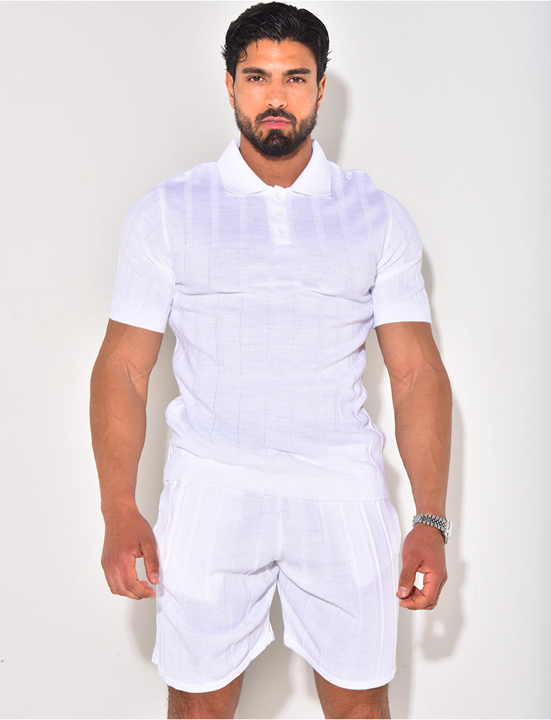 Ensemble short et polo côtelé