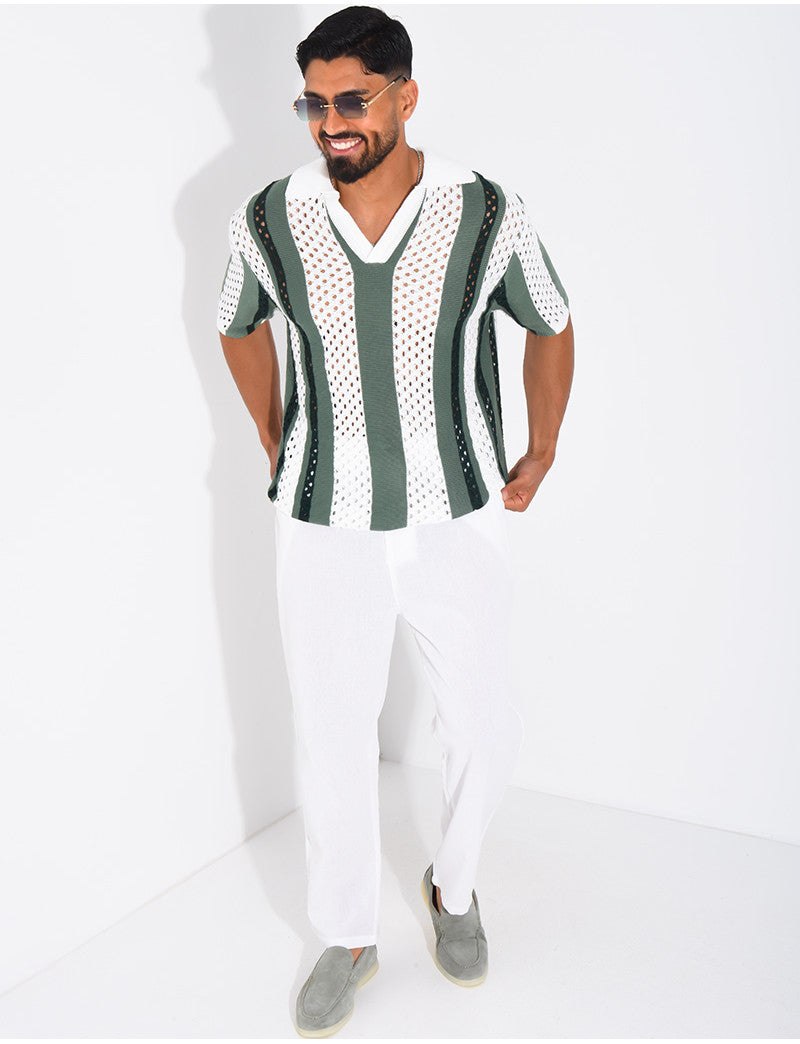 Polo Homme en maille ajourée