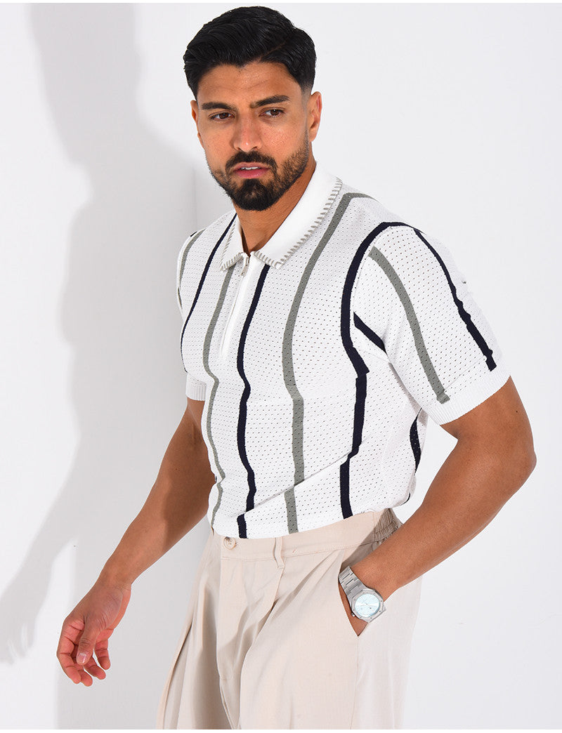 Polo rayé col zippé