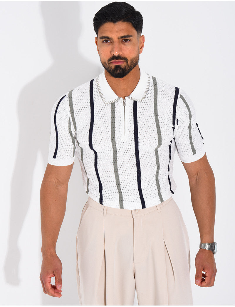 Polo rayé col zippé