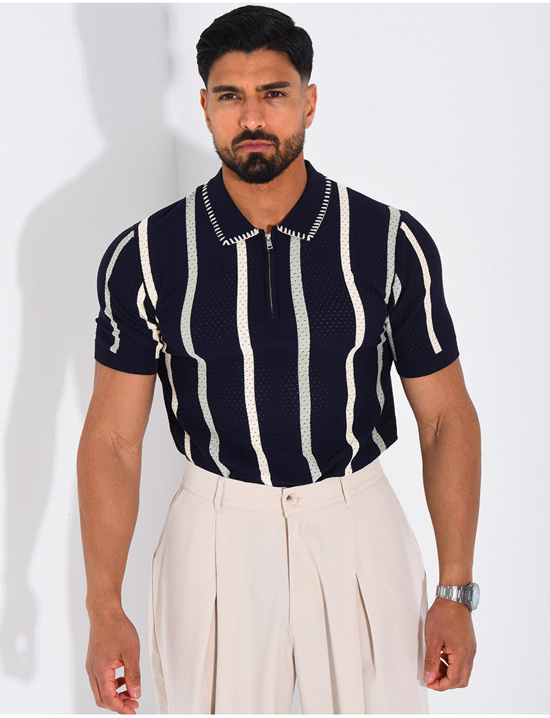 Polo rayé col zippé