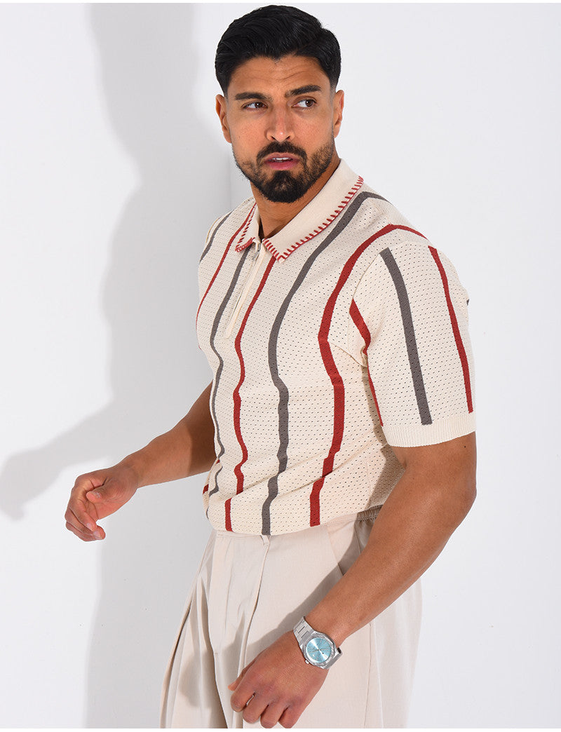 Polo rayé col zippé