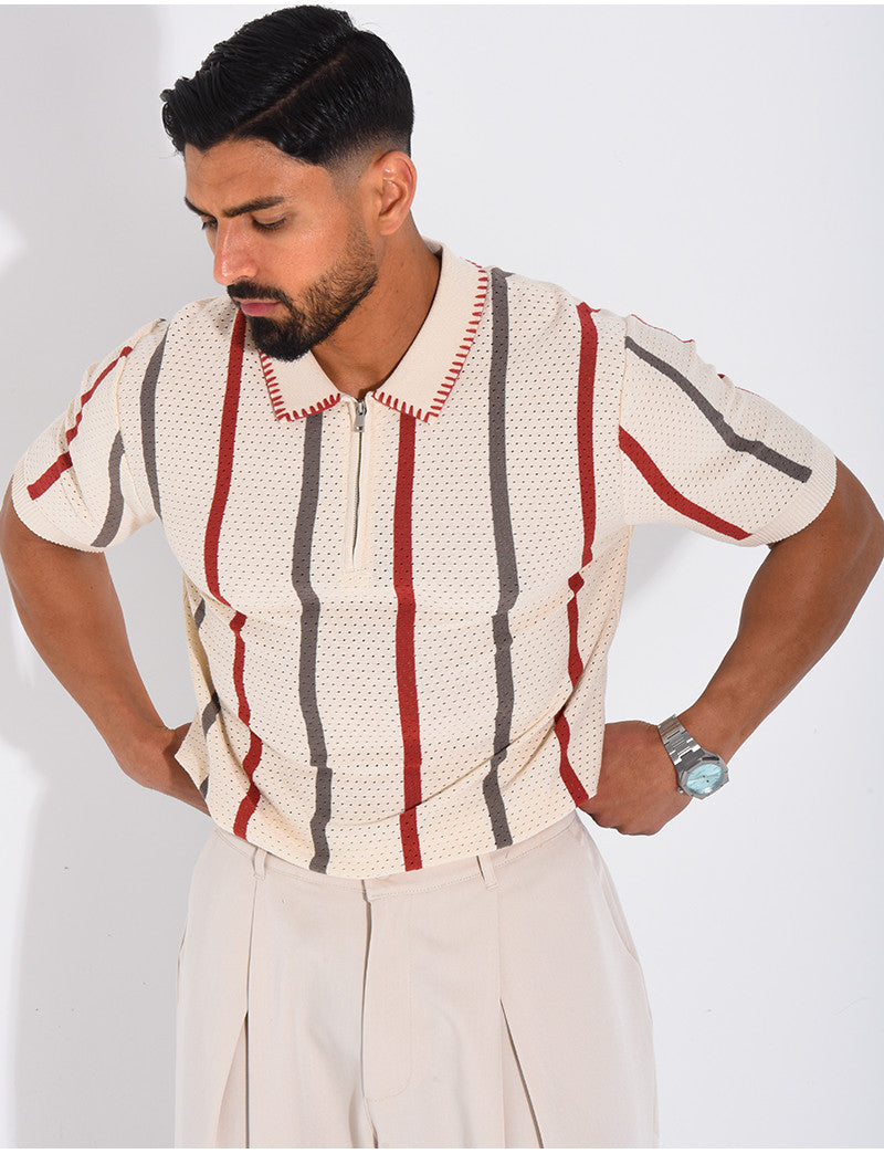 Polo rayé col zippé
