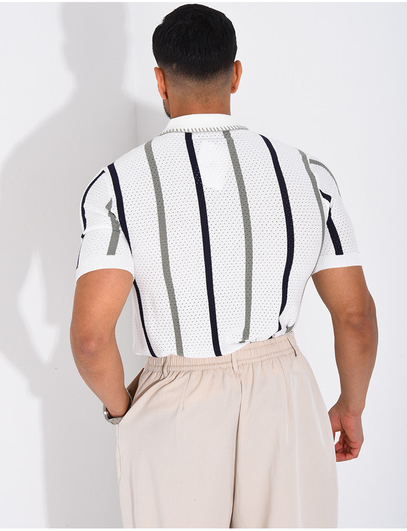 Polo rayé col zippé