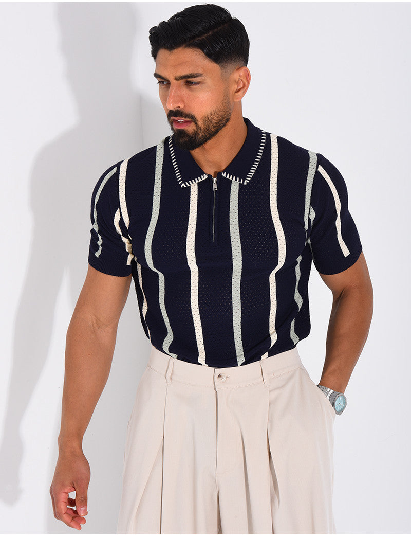 Polo rayé col zippé