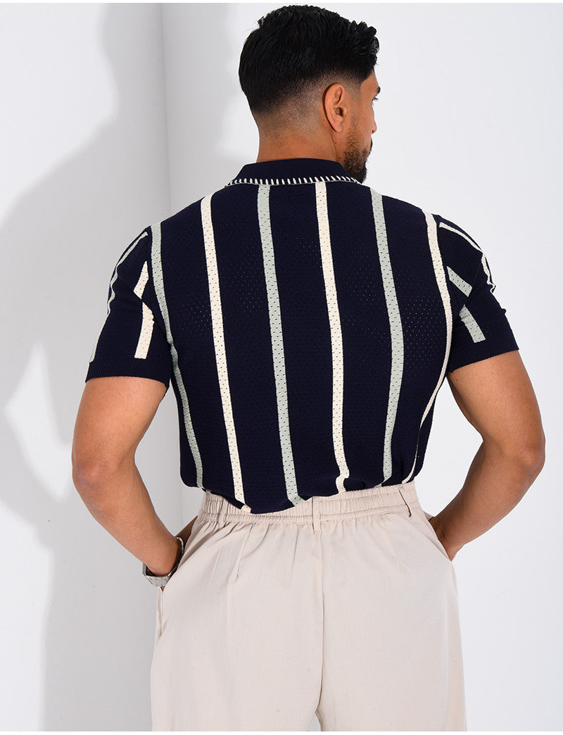 Polo rayé col zippé
