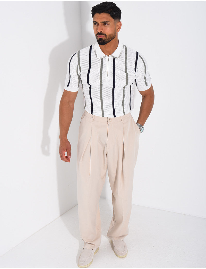 Polo rayé col zippé