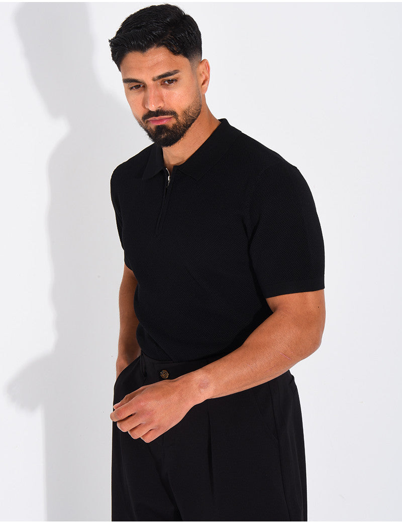 Polo texturé à zip