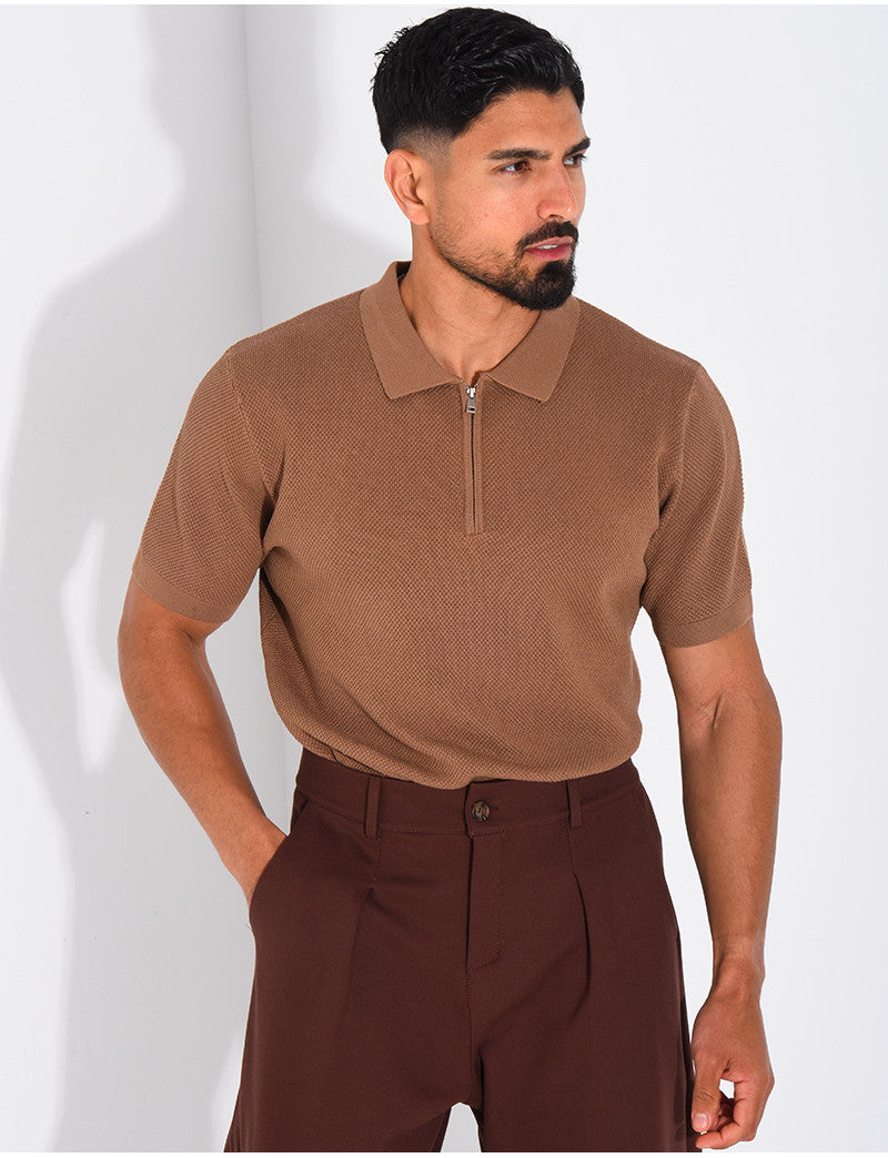 Polo texturé à zip