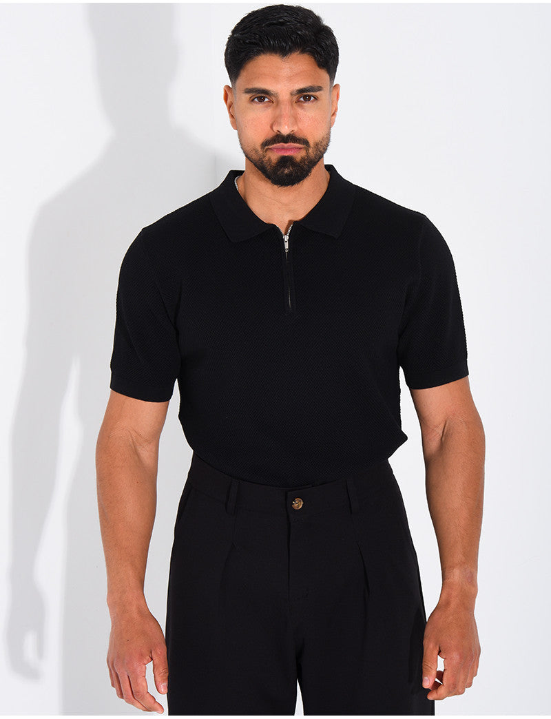 Polo texturé à zip