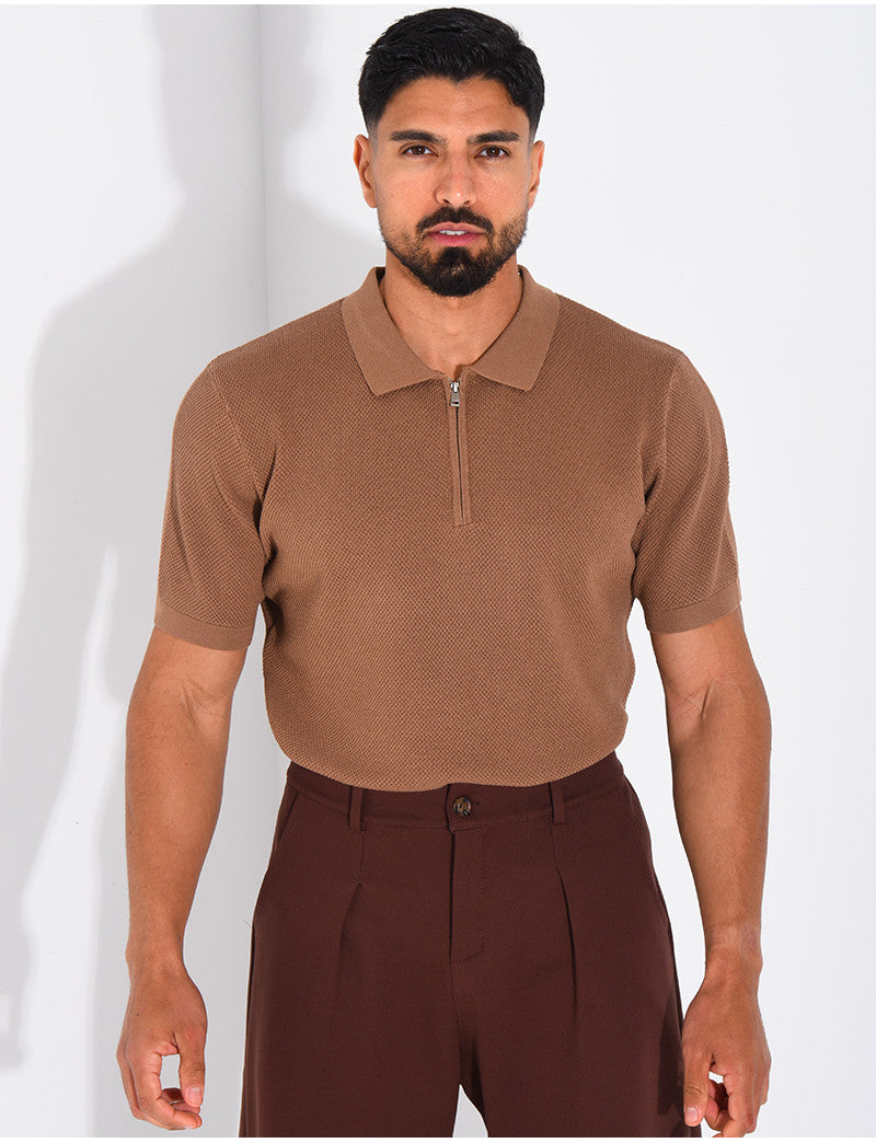 Polo texturé à zip