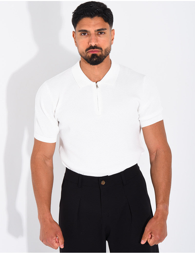 Polo texturé à zip