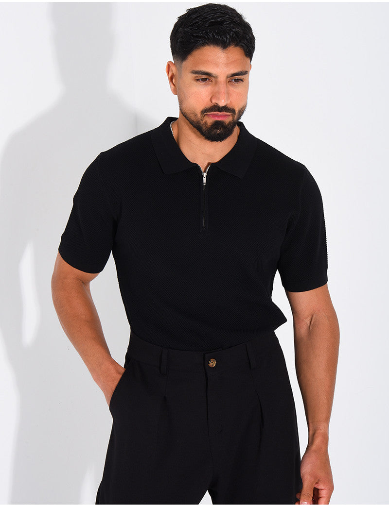 Polo texturé à zip