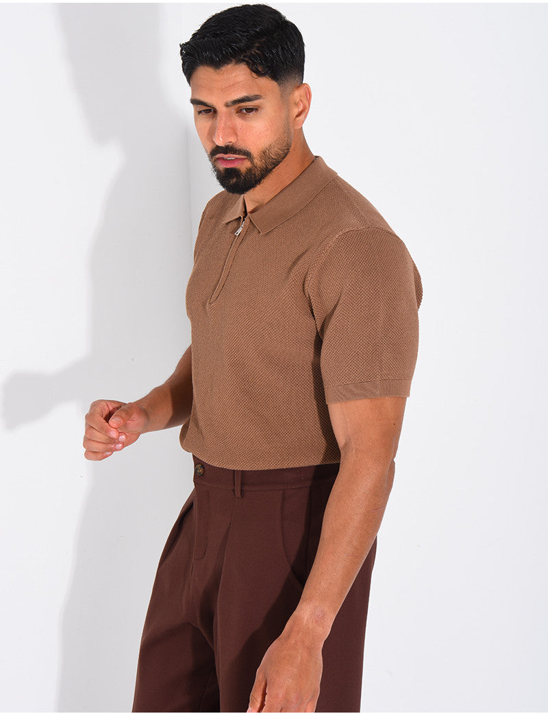 Polo texturé à zip