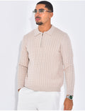 Pull côtelé à col zippé