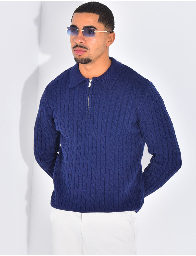 Pull côtelé à col zippé