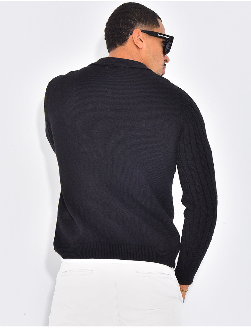 Pull côtelé à col zippé