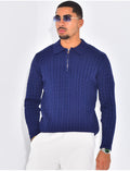 Pull côtelé à col zippé