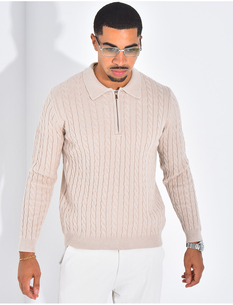 Pull côtelé à col zippé