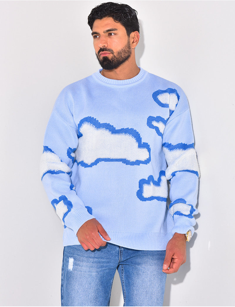 Pull en laine à motif nuages