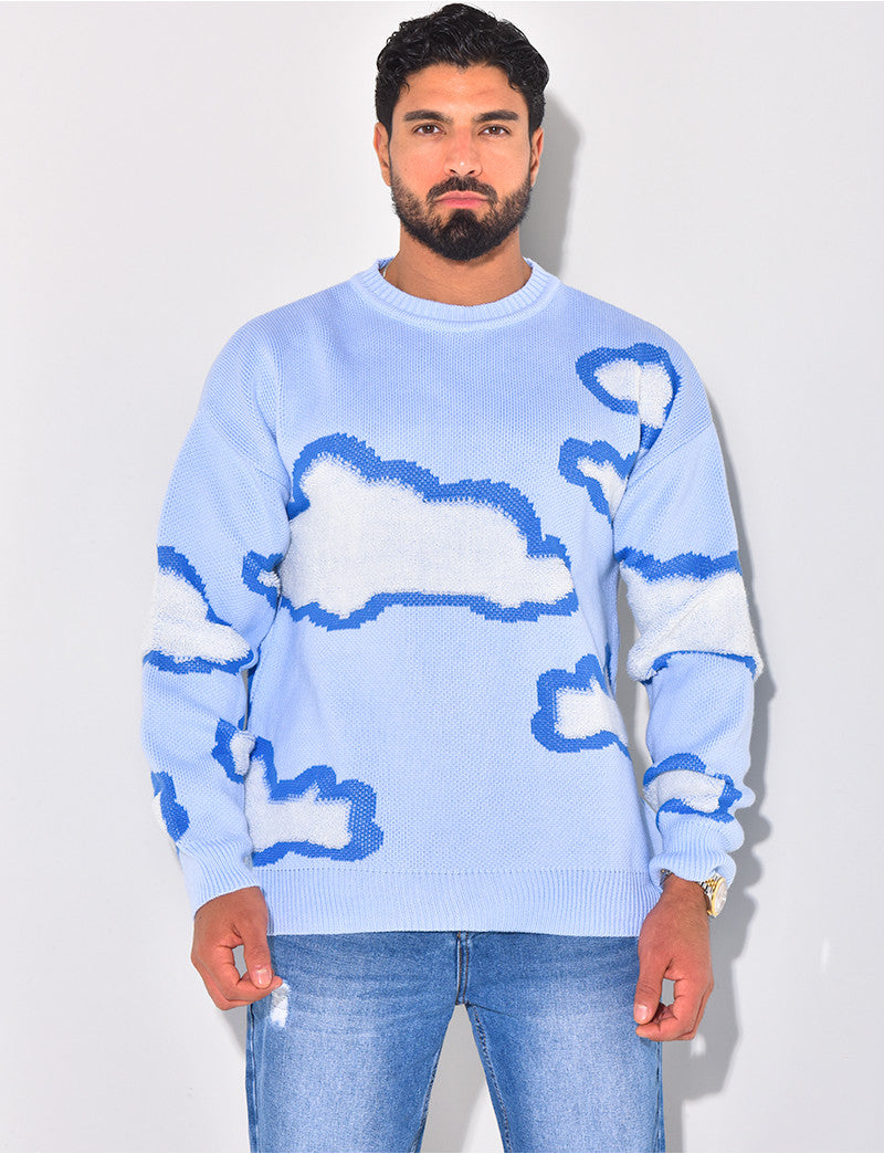 Pull en laine à motif nuages