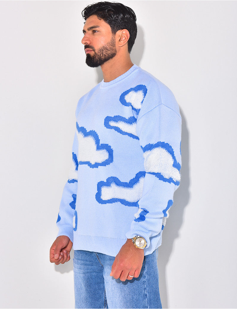 Pull en laine à motif nuages