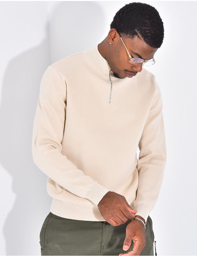 Pull fin à col zippé