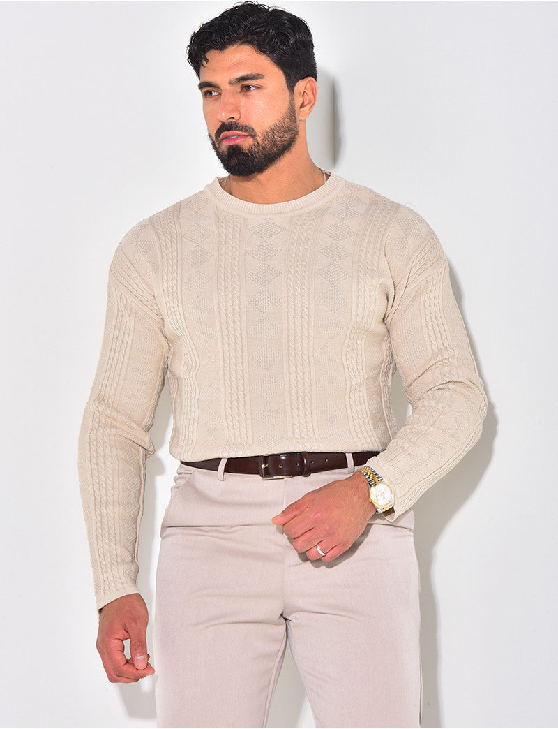 Pull fin en laine à motifs