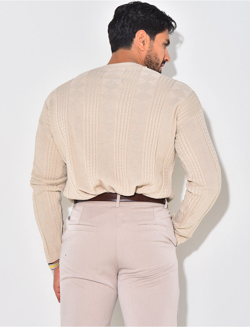 Pull fin en laine à motifs