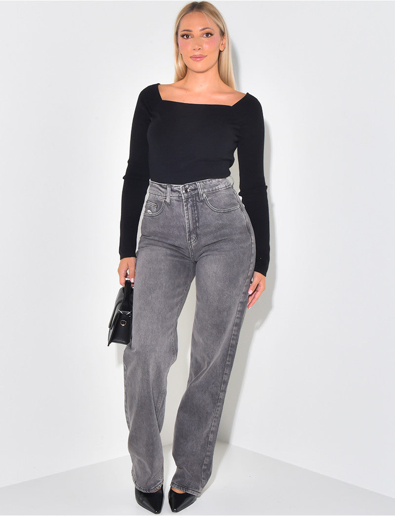 Pull tout doux col carré ( peut se porter de 2 façons )