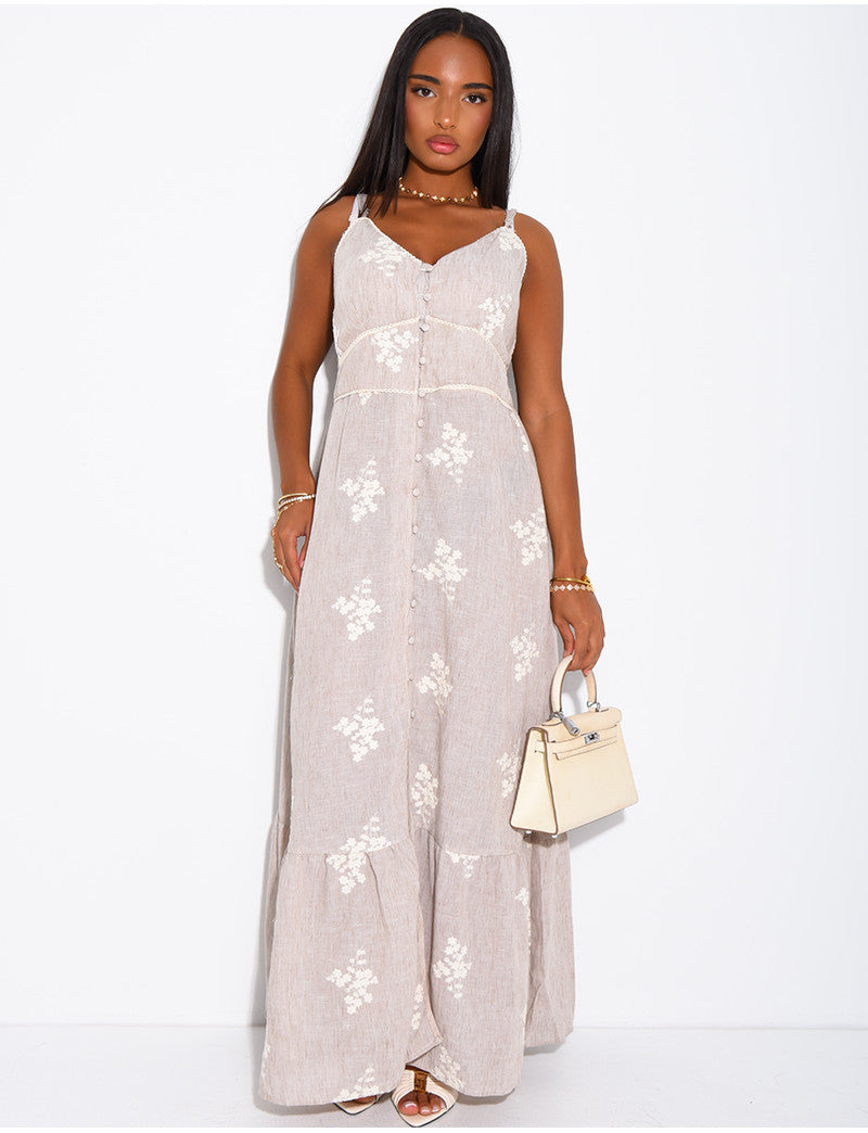 Robe longue en coton brodé