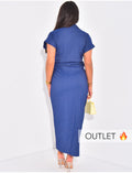 Robe effet jeans longue à boutonner effet froncée
