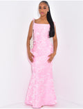 Robe sirène longue à motif ton sur ton brodé