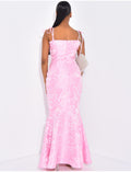 Robe sirène longue à motif ton sur ton brodé