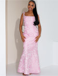 Robe sirène longue à motif ton sur ton brodé