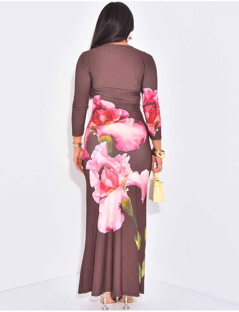 Robe longue fluide à motif imprimé