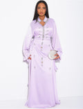 Abaya premium en satin ornée de cristaux et lacets
