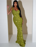 Robe de soirée longue à paillettes et sequins