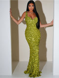 Robe de soirée longue à paillettes et sequins