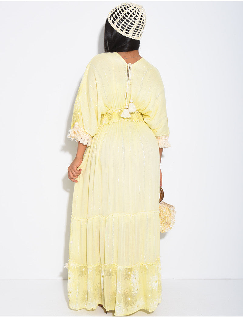 Robe bohème longue à broderies et perles