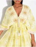 Robe bohème longue à broderies et perles
