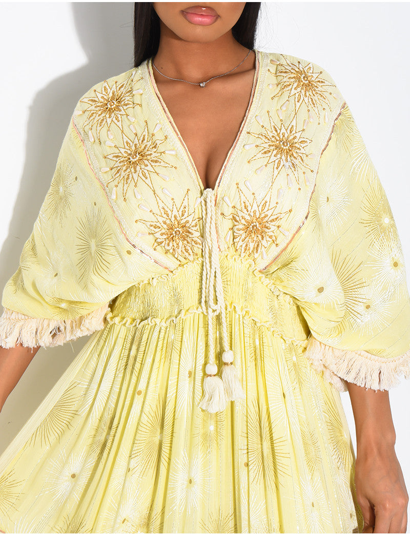 Robe bohème longue à broderies et perles
