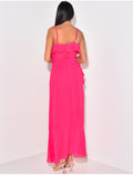 Robe longue en voile à volants