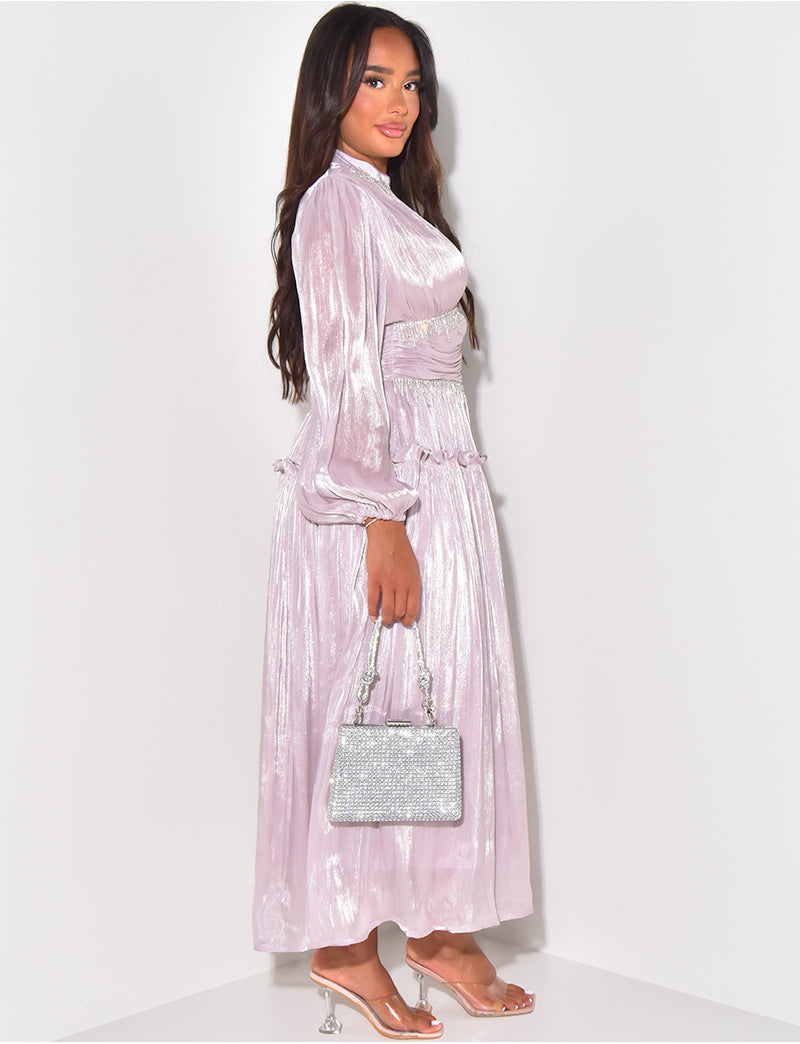 Robe en voile drapée à strass
