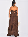 Robe longue à volants évasée & dos nu