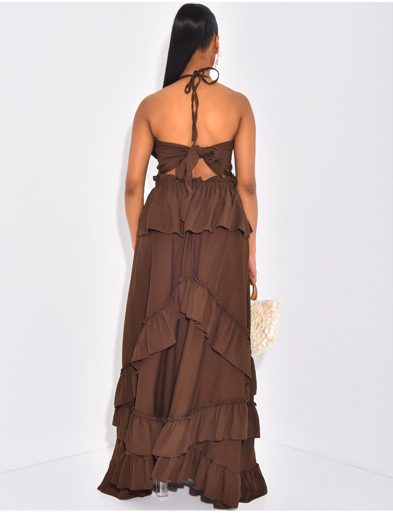 Robe longue à volants évasée & dos nu