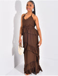 Robe longue à volants évasée & dos nu