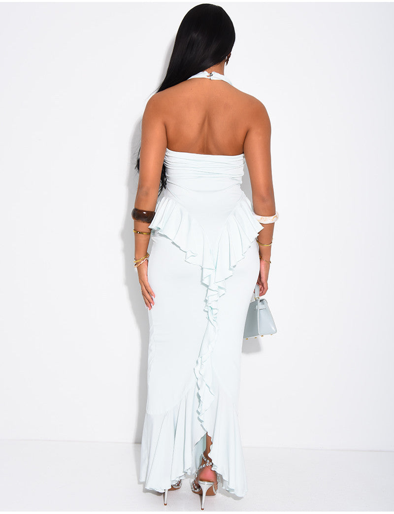 Robe moulante dos nu à volants