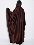 Robe abaya en satin épais et bordures en voile transparent à cintrer à l'intérieur